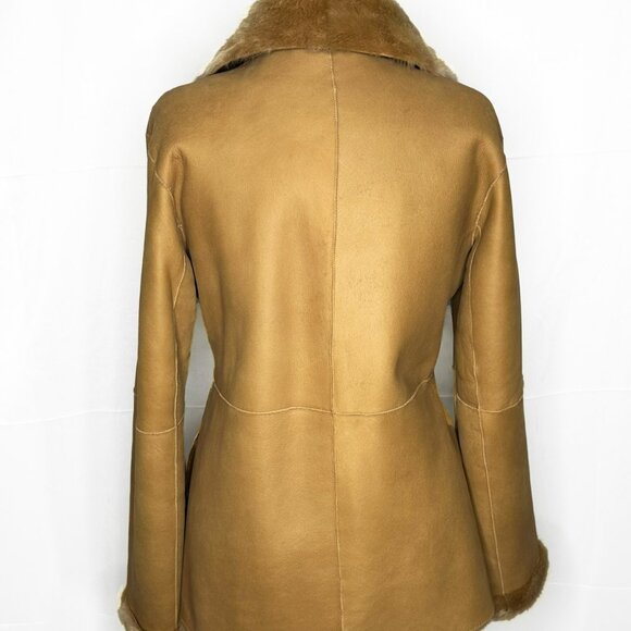 Monzoni24 Italian Shearling Leather Jacket Lambskin Suede Sz. 8  Camel - Picture 3 of 16